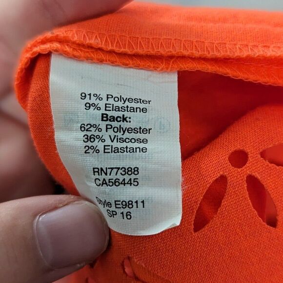 J. Crew Size 6 Neon Orange Knee-Length Sheath Dress with Floral Cut Outs on Hems - Picture 8 of 12